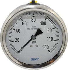 Wika - 4" Dial, 1/2 Thread, 0-160 Scale Range, Pressure Gauge - Lower Back Connection Mount, Accurate to 1% of Scale - Benchmark Tooling