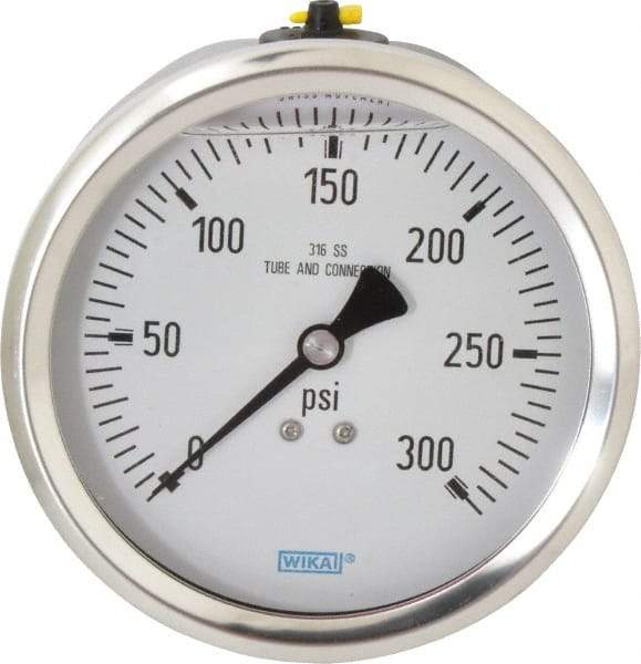 Wika - 4" Dial, 1/2 Thread, 0-300 Scale Range, Pressure Gauge - Lower Back Connection Mount, Accurate to 1% of Scale - Benchmark Tooling