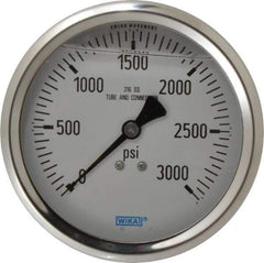 Wika - 4" Dial, 1/2 Thread, 0-3,000 Scale Range, Pressure Gauge - Lower Back Connection Mount, Accurate to 1% of Scale - Benchmark Tooling