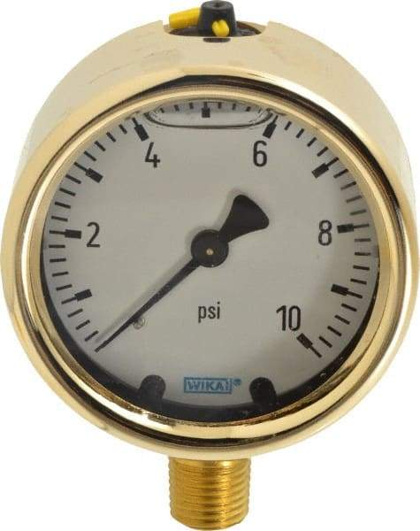 Wika - 2-1/2" Dial, 1/4 Thread, 0-10 Scale Range, Pressure Gauge - Lower Connection Mount, Accurate to 1.5% of Scale - Benchmark Tooling