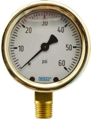 Wika - 2-1/2" Dial, 1/4 Thread, 0-60 Scale Range, Pressure Gauge - Lower Connection Mount, Accurate to 1.5% of Scale - Benchmark Tooling