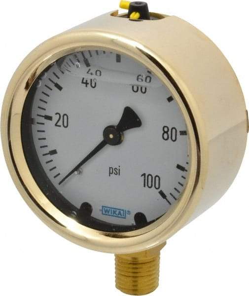 Wika - 2-1/2" Dial, 1/4 Thread, 0-100 Scale Range, Pressure Gauge - Lower Connection Mount, Accurate to 1.5% of Scale - Benchmark Tooling