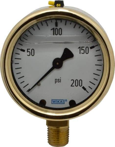 Wika - 2-1/2" Dial, 1/4 Thread, 0-200 Scale Range, Pressure Gauge - Lower Connection Mount, Accurate to 1.5% of Scale - Benchmark Tooling