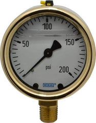 Wika - 2-1/2" Dial, 1/4 Thread, 0-200 Scale Range, Pressure Gauge - Lower Connection Mount, Accurate to 1.5% of Scale - Benchmark Tooling