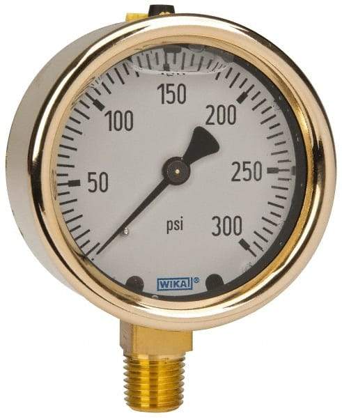 Wika - 2-1/2" Dial, 1/4 Thread, 0-300 Scale Range, Pressure Gauge - Lower Connection Mount, Accurate to 1.5% of Scale - Benchmark Tooling