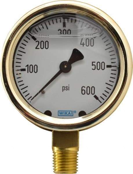 Wika - 2-1/2" Dial, 1/4 Thread, 0-600 Scale Range, Pressure Gauge - Lower Connection Mount, Accurate to 1.5% of Scale - Benchmark Tooling