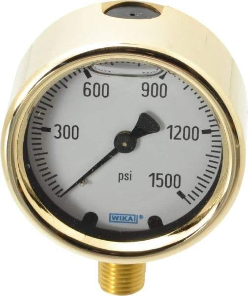 Wika - 2-1/2" Dial, 1/4 Thread, 0-1,500 Scale Range, Pressure Gauge - Lower Connection Mount, Accurate to 1.5% of Scale - Benchmark Tooling