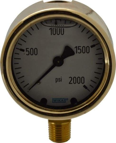 Wika - 2-1/2" Dial, 1/4 Thread, 0-2,000 Scale Range, Pressure Gauge - Lower Connection Mount, Accurate to 1.5% of Scale - Benchmark Tooling