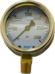 Wika - 2-1/2" Dial, 1/4 Thread, 0-3,000 Scale Range, Pressure Gauge - Lower Connection Mount, Accurate to 1.5% of Scale - Benchmark Tooling