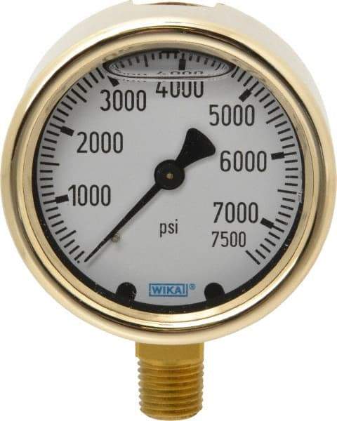 Wika - 2-1/2" Dial, 1/4 Thread, 0-7,500 Scale Range, Pressure Gauge - Lower Connection Mount, Accurate to 1.5% of Scale - Benchmark Tooling