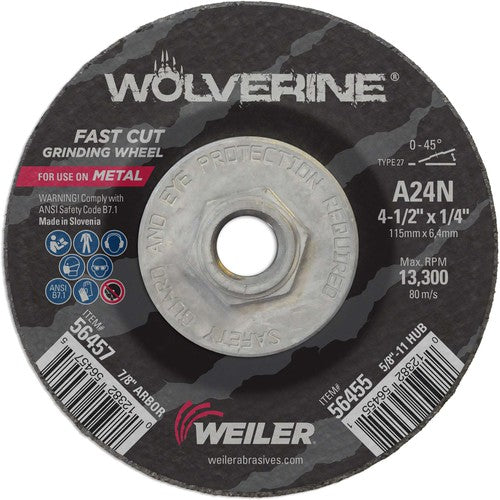 Vortec Pro 4-1/2″ × 1/4″ Type 27 Grinding Wheel, A24N, 5/8″-11 UNC Nut - Benchmark Tooling