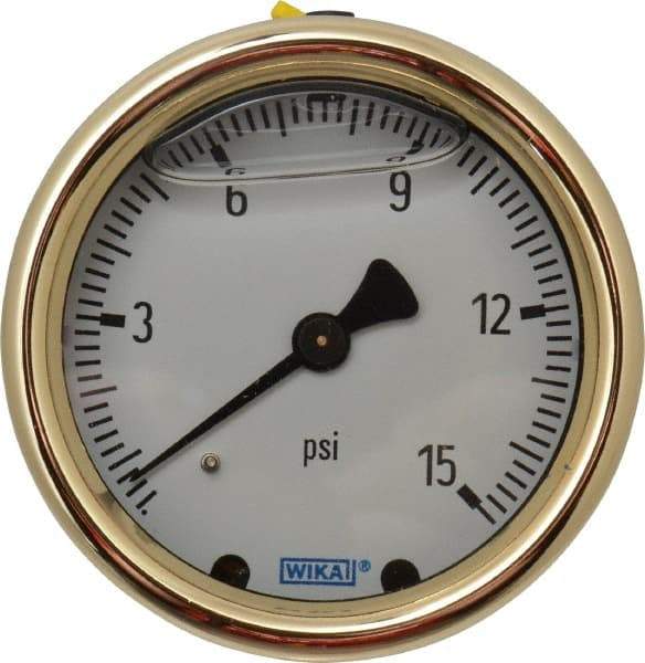 Wika - 2-1/2" Dial, 1/4 Thread, 0-15 Scale Range, Pressure Gauge - Back Connection Mount, Accurate to 1.5% of Scale - Benchmark Tooling