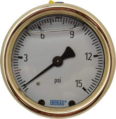 Wika - 2-1/2" Dial, 1/4 Thread, 0-15 Scale Range, Pressure Gauge - Back Connection Mount, Accurate to 1.5% of Scale - Benchmark Tooling