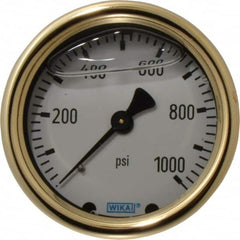 Wika - 2-1/2" Dial, 1/4 Thread, 0-1,000 Scale Range, Pressure Gauge - Back Connection Mount, Accurate to 1.5% of Scale - Benchmark Tooling