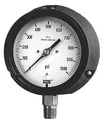 Wika - 4-1/2" Dial, 1/4 Thread, 0-800 Scale Range, Pressure Gauge - Lower Connection, Rear Flange Connection Mount, Accurate to 0.5% of Scale - Benchmark Tooling