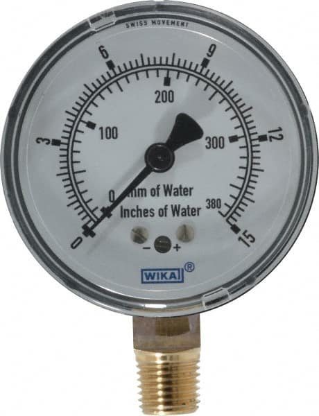 Wika - 2-1/2" Dial, 1/4 Thread, 0-15/0-380 Scale Range, Pressure Gauge - Lower Connection Mount, Accurate to 1.5% of Scale - Benchmark Tooling