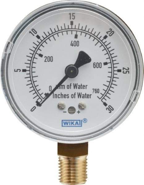 Wika - 2-1/2" Dial, 1/4 Thread, 0-30/0-760 Scale Range, Pressure Gauge - Lower Connection Mount, Accurate to 1.5% of Scale - Benchmark Tooling