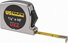 US Tape - 10' x 1/2" Yellow Blade Tape Measure - 1/16" Graduation, Inch Graduation Style, Silver Case - Benchmark Tooling
