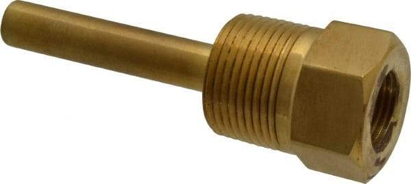 Alloy Engineering - 4 Inch Overall Length, 1 Inch Thread, Brass Standard Thermowell - 2-1/2 Inch Insertion Length - Benchmark Tooling