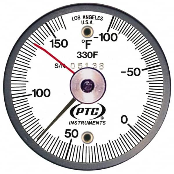 PTC Instruments - -100 to 160°F, 2 Inch Dial Diameter, Dual Magnet Mount Thermometer - 2° Division Graduation - Benchmark Tooling