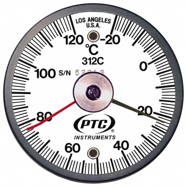 PTC Instruments - -20 to 120°C, 2 Inch Dial Diameter, Dual Magnet Mount Thermometer - 1° Division Graduation - Benchmark Tooling