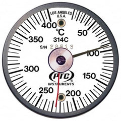 PTC Instruments - 10 to 400°C, 2 Inch Dial Diameter, Dual Magnet Mount Thermometer - 5° Division Graduation - Benchmark Tooling