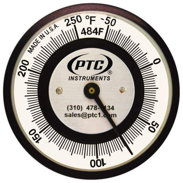 PTC Instruments - -50 to 250°F, 2 Inch Dial Diameter, Pipe Surface Clip On Thermometer - 2° Division Graduation - Benchmark Tooling