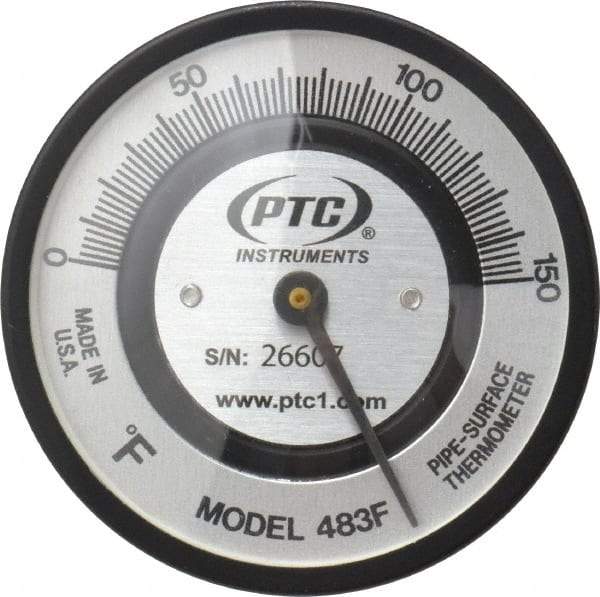 PTC Instruments - 150°F, 2 Inch Dial Diameter, Pipe Surface Spring Held Thermometer - 2° Division Graduation - Benchmark Tooling