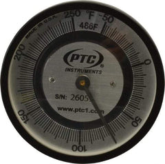 PTC Instruments - -50 to 250°F, 2 Inch Dial Diameter, Pipe Surface Spring Held Thermometer - 2° Division Graduation - Benchmark Tooling