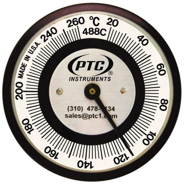 PTC Instruments - 20 to 260°C, 2 Inch Dial Diameter, Pipe Surface Spring Held Thermometer - 5° Division Graduation - Benchmark Tooling