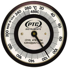 PTC Instruments - 20 to 260°C, 2 Inch Dial Diameter, Pipe Surface Spring Held Thermometer - 5° Division Graduation - Benchmark Tooling