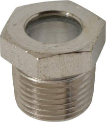 LDI Industries - 7/16" Sight Diam, 3/8" Thread, 0.72" OAL, High Pressure Fused Pipe Thread, Open View Sight Glass & Flow Sight - 3/4" Head, 1,850 Max psi, 3/8-18 Thread - Benchmark Tooling