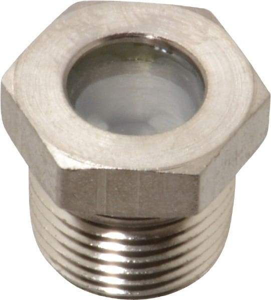 LDI Industries - 7/16" Sight Diam, 3/8" Thread, 0.72" OAL, High Pressure Fused Pipe Thread with Reflector Sight Glass & Flow Sight - 3/4" Head, 1,850 Max psi, 3/8-18 Thread - Benchmark Tooling