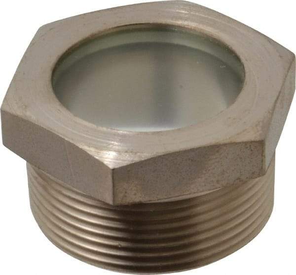 LDI Industries - 1-7/16" Sight Diam, 1-1/2" Thread, 1.22" OAL, High Pressure Fused Pipe Thread, Open View Sight Glass & Flow Sight - 2" Head, 750 Max psi, 1-1/2 to 11-1/2 Thread - Benchmark Tooling