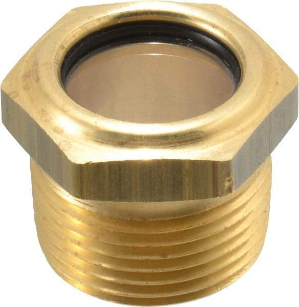 LDI Industries - 3/4" Sight Diam, 3/4" Thread, 1" OAL, Low Pressure Pipe Thread Lube Sight, Open View Sight Glass & Flow Sight - 1-1/8" Head, 10 Max psi, 3/4-14 Thread - Benchmark Tooling