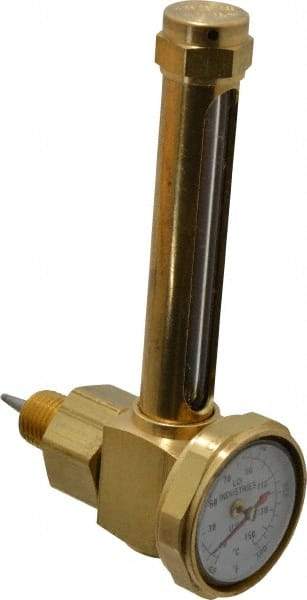 LDI Industries - 2-3/4 Inch Long Sight, 1/4 Inch Thread Size, Buna-N Seal Elbow With 1-3/8 Inch Dial Thermometer, Vented Oil-Level Indicators and Gauge - 4-1/4 Inch Length to Center of Base - Benchmark Tooling