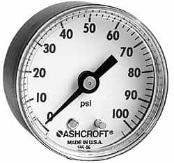 Ashcroft - 1-1/2" Dial, 1/8 Thread, 0-160 Scale Range, Pressure Gauge - Center Back Connection Mount - Benchmark Tooling