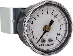 Ashcroft - 1-1/2" Dial, 1/8 Thread, 0-15 Scale Range, Pressure Gauge - Center Back Connection Mount - Benchmark Tooling