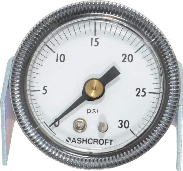 Ashcroft - 1-1/2" Dial, 1/8 Thread, 0-30 Scale Range, Pressure Gauge - Center Back Connection Mount - Benchmark Tooling