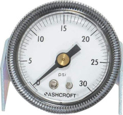 Ashcroft - 1-1/2" Dial, 1/8 Thread, 0-30 Scale Range, Pressure Gauge - Center Back Connection Mount - Benchmark Tooling