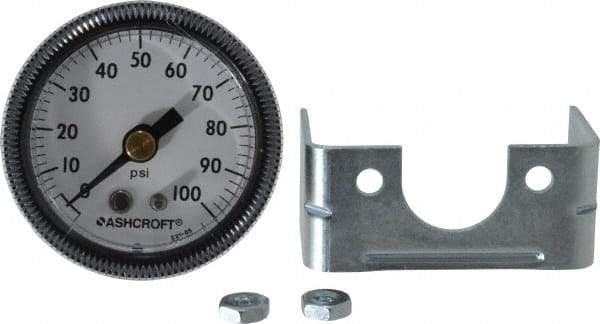 Ashcroft - 1-1/2" Dial, 1/8 Thread, 0-100 Scale Range, Pressure Gauge - Center Back Connection Mount - Benchmark Tooling