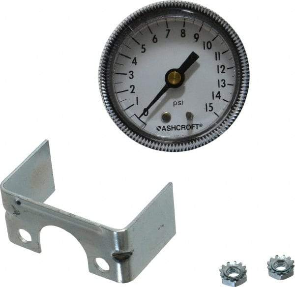 Ashcroft - 2" Dial, 1/4 Thread, 0-15 Scale Range, Pressure Gauge - Center Back Connection Mount - Benchmark Tooling