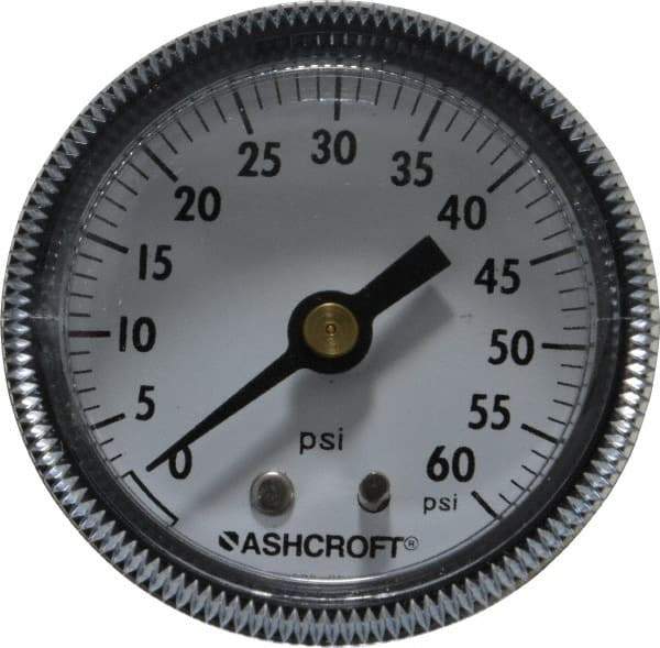 Ashcroft - 2" Dial, 1/4 Thread, 0-60 Scale Range, Pressure Gauge - Center Back Connection Mount - Benchmark Tooling