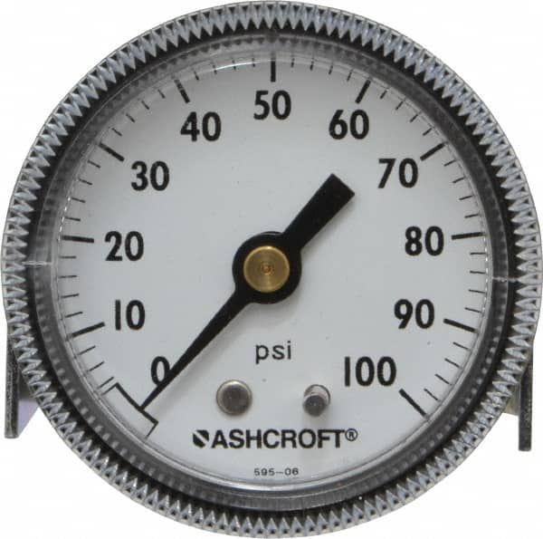 Ashcroft - 2" Dial, 1/4 Thread, 0-100 Scale Range, Pressure Gauge - Center Back Connection Mount - Benchmark Tooling