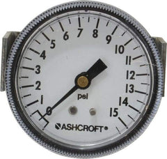 Ashcroft - 2-1/2" Dial, 1/4 Thread, 0-15 Scale Range, Pressure Gauge - Center Back Connection Mount - Benchmark Tooling