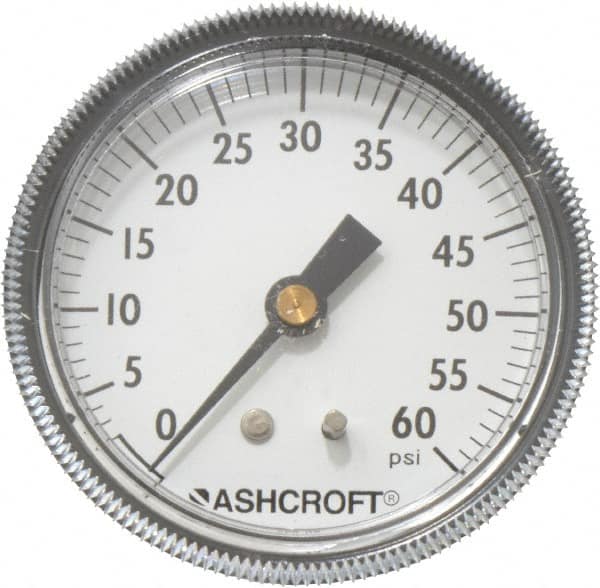 Ashcroft - 2-1/2" Dial, 1/4 Thread, 0-60 Scale Range, Pressure Gauge - Center Back Connection Mount - Benchmark Tooling