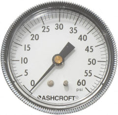 Ashcroft - 2-1/2" Dial, 1/4 Thread, 0-60 Scale Range, Pressure Gauge - Center Back Connection Mount - Benchmark Tooling