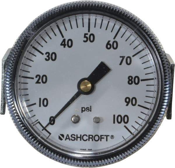 Ashcroft - 2-1/2" Dial, 1/4 Thread, 0-100 Scale Range, Pressure Gauge - Center Back Connection Mount - Benchmark Tooling