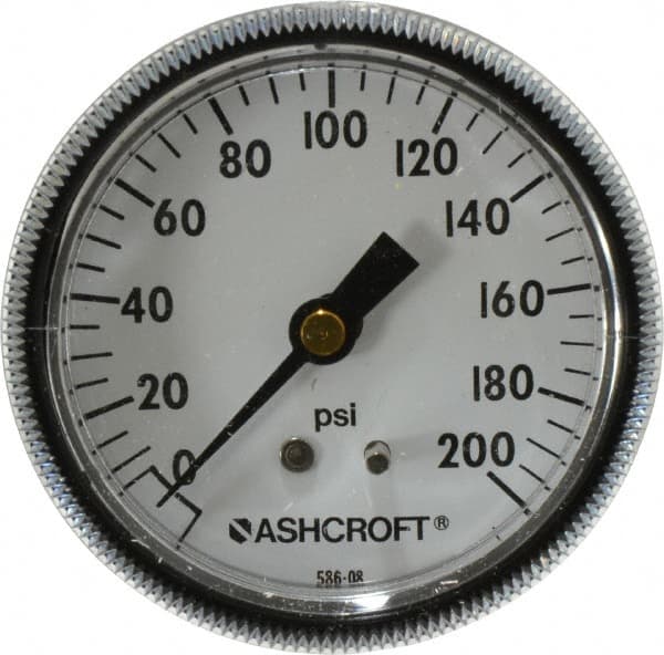 Ashcroft - 2-1/2" Dial, 1/4 Thread, 0-200 Scale Range, Pressure Gauge - Center Back Connection Mount - Benchmark Tooling