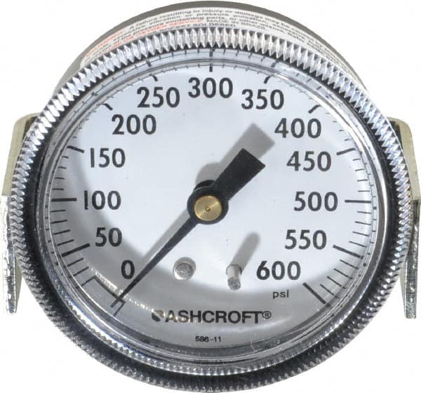 Ashcroft - 2-1/2" Dial, 1/4 Thread, 0-600 Scale Range, Pressure Gauge - Center Back Connection Mount - Benchmark Tooling